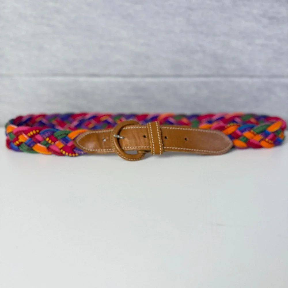 Braided Buckle Belt Woven Colorful Leather Boho Hippie Artisan Handcrafted Large